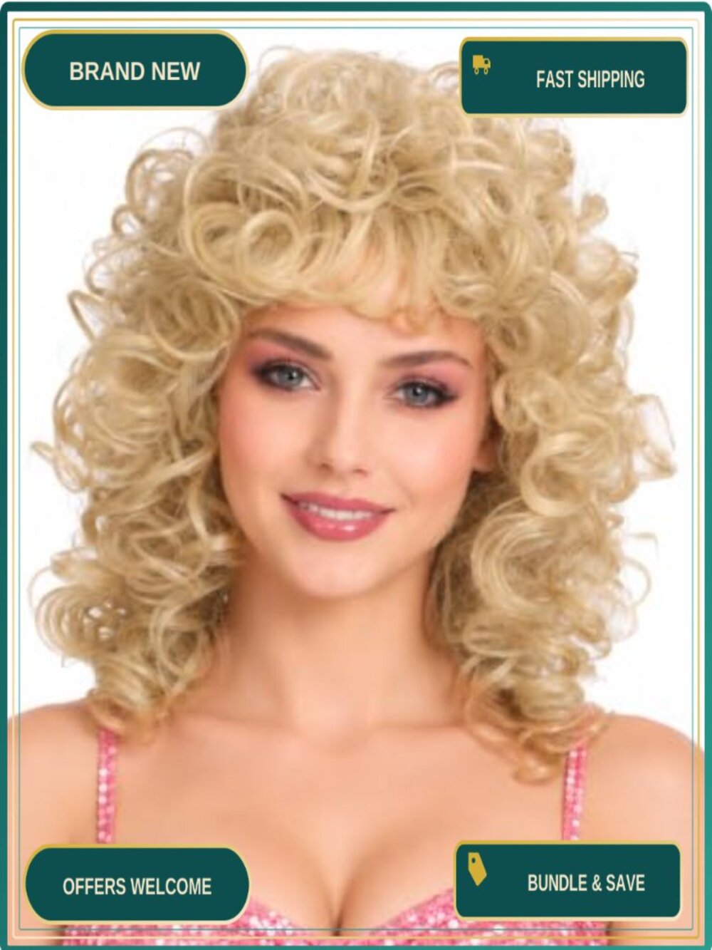 Heat Resistant Synthetic Curly Blonde Wig Halloween Cosplay